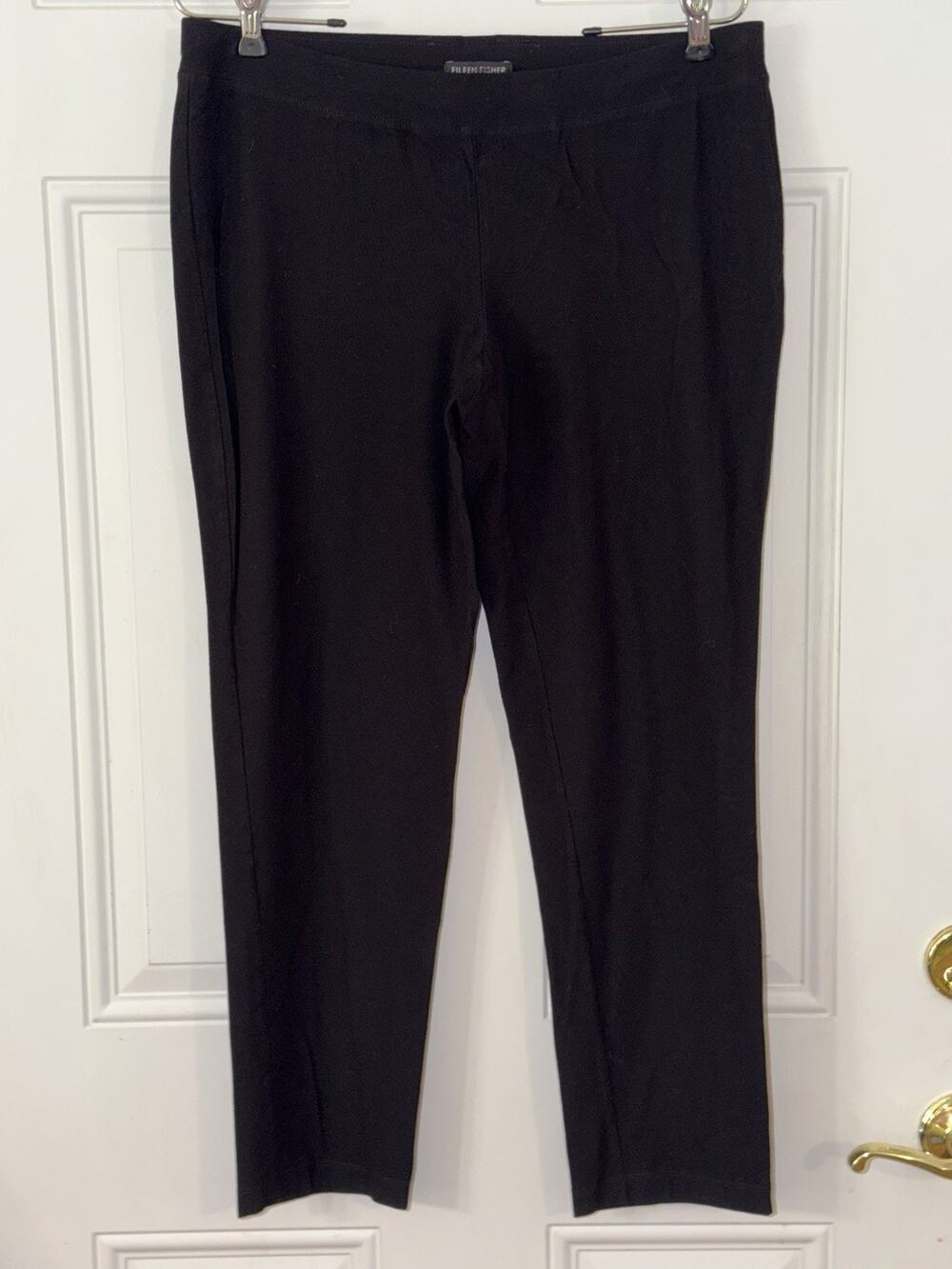 Eileen Fisher M Viscose Knit Black Solid Ankle Pants Flat Front Machine Wash